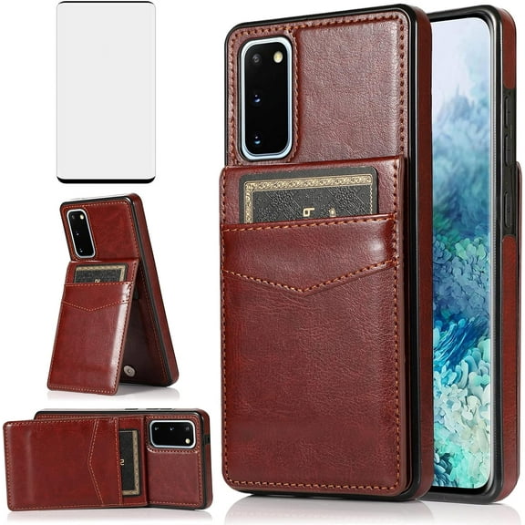 MYKOMI Phone Case for Samsung Galaxy S20 Glaxay S 20 5G UW 6.2 inch with HD Screen Protector Credit Card Holder Wallet Cover Stand Leather Cell Accessories Gaxaly 20S G5 Cases Women Men Brown