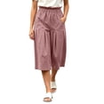 thumbnail image 2 of Karymi Workout Shorts Women Elastic High Waist Pleated Culottes, Casual Solid Cropped Capri Pants with Pockets, Wide Leg Calf-Length Trousers Biker Shorts Women, 2 of 7