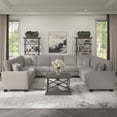 thumbnail image 3 of Stockton 137W U Shaped Sectional Couch in Beige Herringbone Fabric, 3 of 11