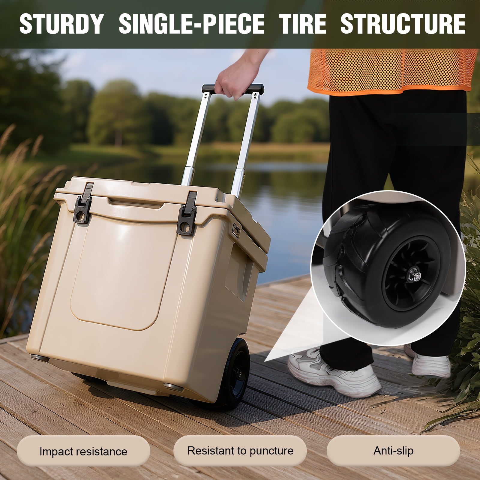 Qiyester Insulated Cooler Portable Hard Sided Ice Chest Lunch Box Anti-Slip with Pull Handle Wheels for Beach, Drink, Beverage, Camping, Picnic, Fishing, Boat, Barbecue (5L)
