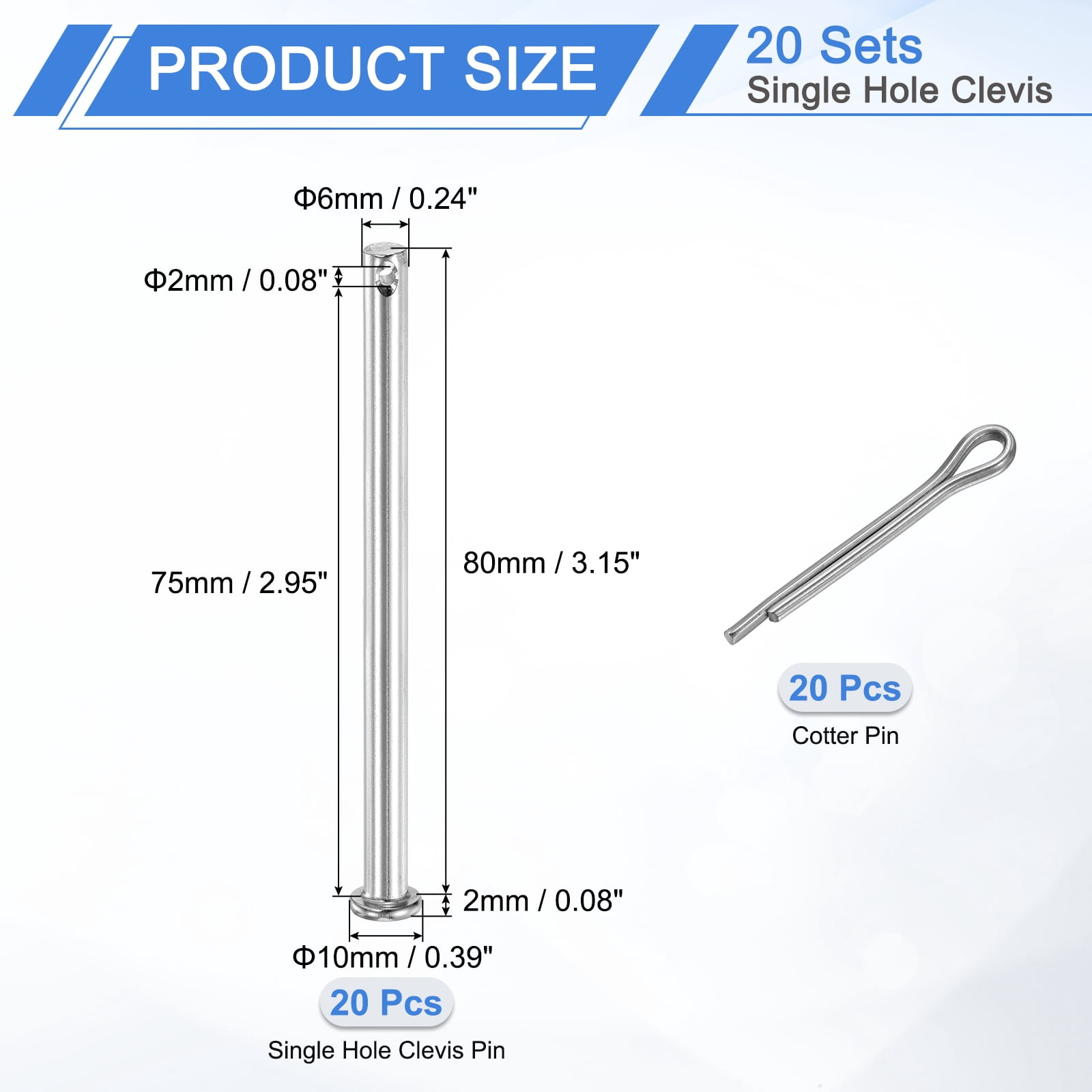 8Pack M3x10mm Clevis Pins, 304 Stainless Steel Single Hole Flat Head Clevis Pin Hairpin Location Pin with Cotter Pins for Trailer Latch Mechanics Repair Furniture Installation