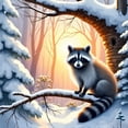thumbnail image 1 of 5D DIY Raccoon Painting Winter Full Rhinestone Wall Decoration Diamond Mosaic Animal Rhinestone, 40*40cm, without frame.,Multicolor, 1 of 5