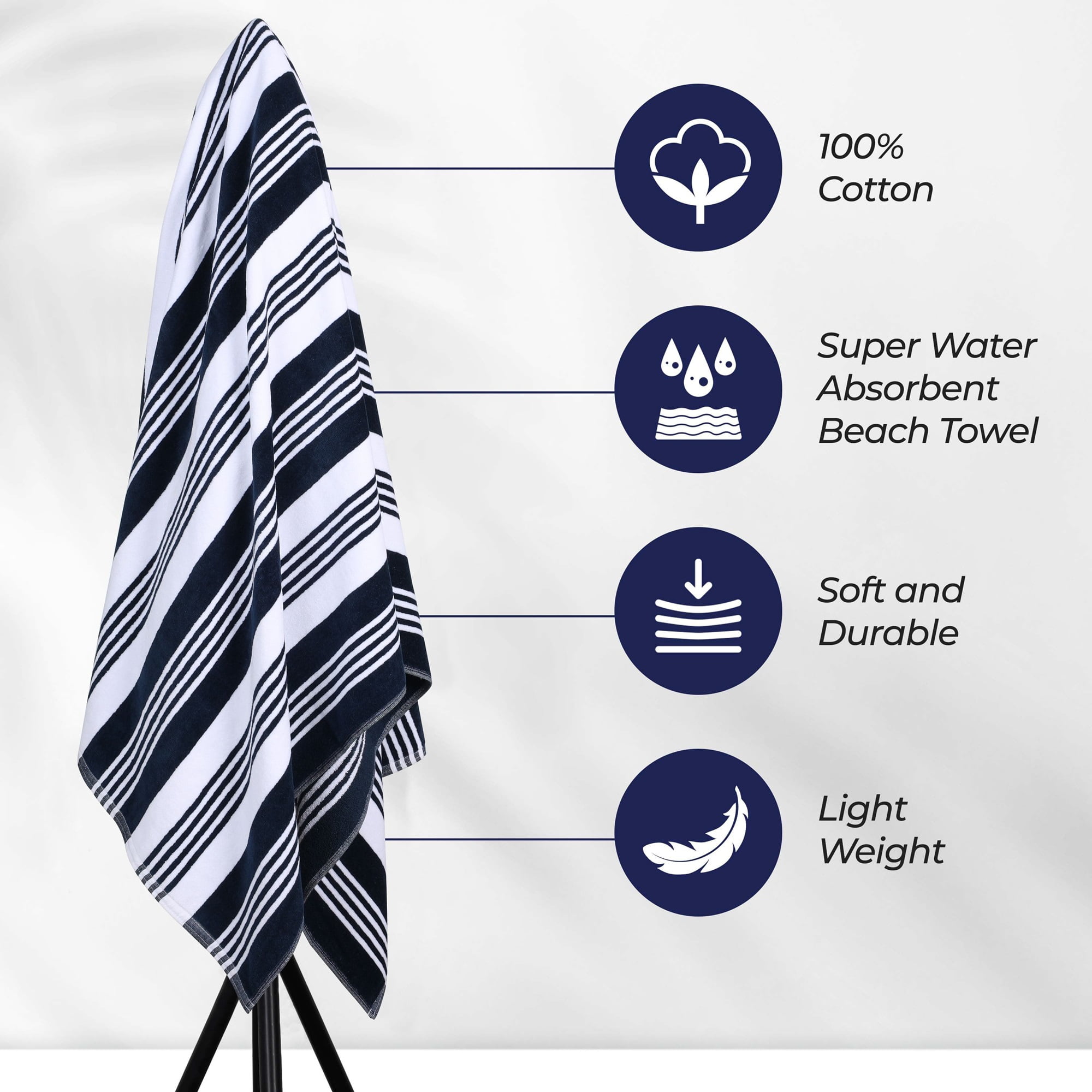 100% Cotton Maui Striped  Oversized Cotton Beach Towel , Mauist Blue by Blue Nile Mills