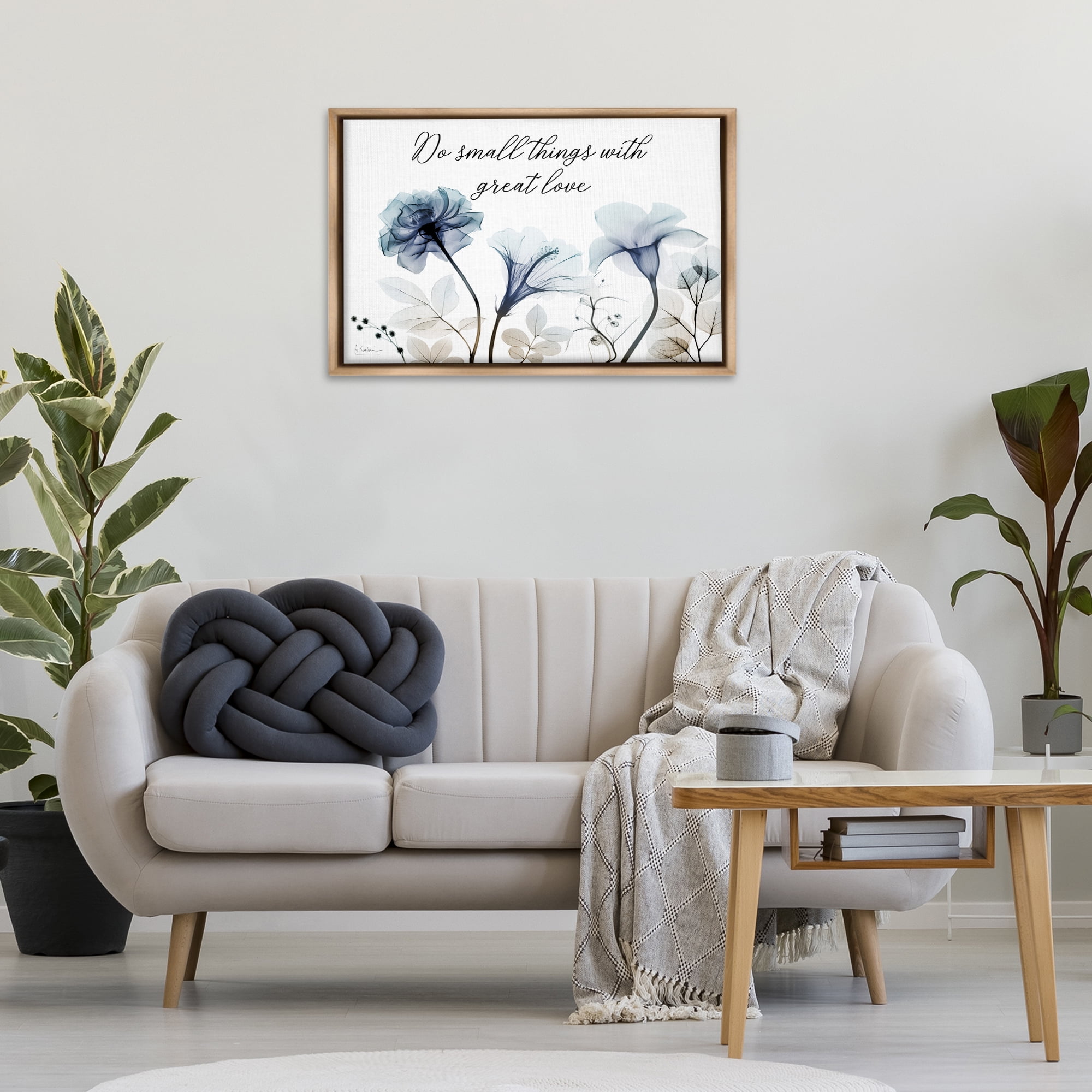 Stupell Industries With Great Love Floral Religious Painting Brown Floater Framed Art Print Wall Art, 31 x 21