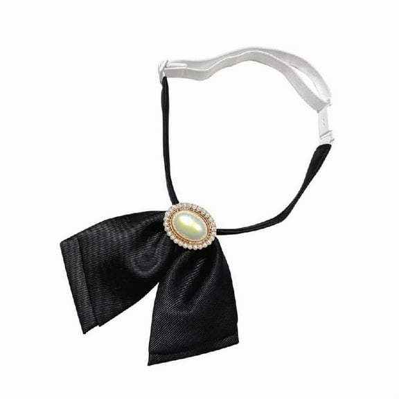 Women Vintage Pearls Bows Tie Shirt Collar Necktie Pre-Tied Bowknot Neckwear