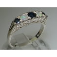 thumbnail image 2 of LBG British Made 925 Sterling Silver Natural Sapphire & Opal Womens Band Ring - 33 size options - Size 4.5, 2 of 7