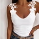 thumbnail image 2 of Gibobby Blusa de verano de encaje sexy Tops Color Playa Sin mangas Moda de mujer Blusa de mujer sólida(Blanco,CH), 2 of 5