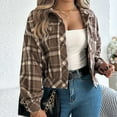 thumbnail image 5 of Women's Shacket Jacket Plaid Coffee Winter Leisure Fake Pocket Long Sleeve Woolen Outfits Clothes with Hooded M, 5 of 8