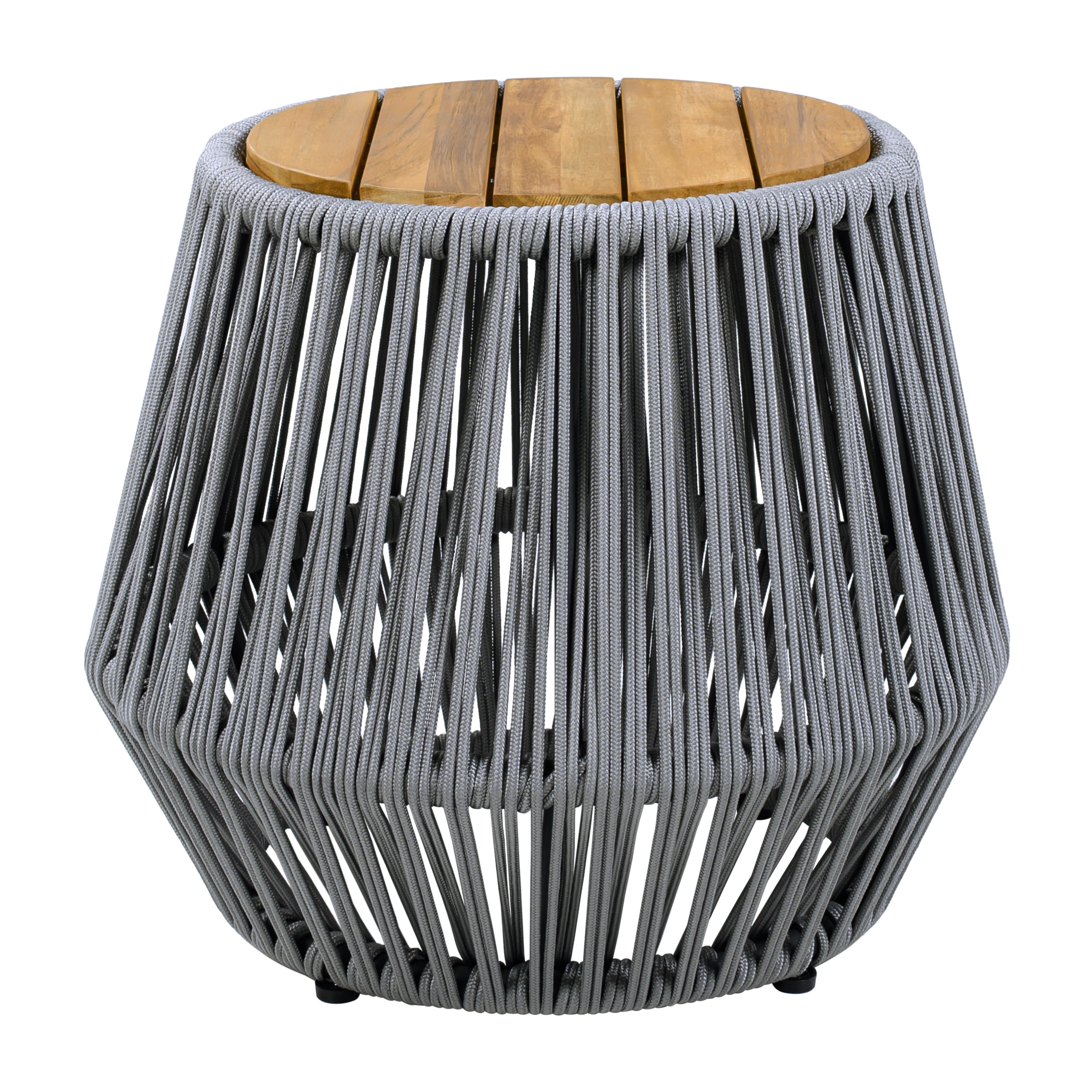 Side Table, Outdoor Acacia Wood Table with Grey Rope Base for Patio Balcony Garden, Teak