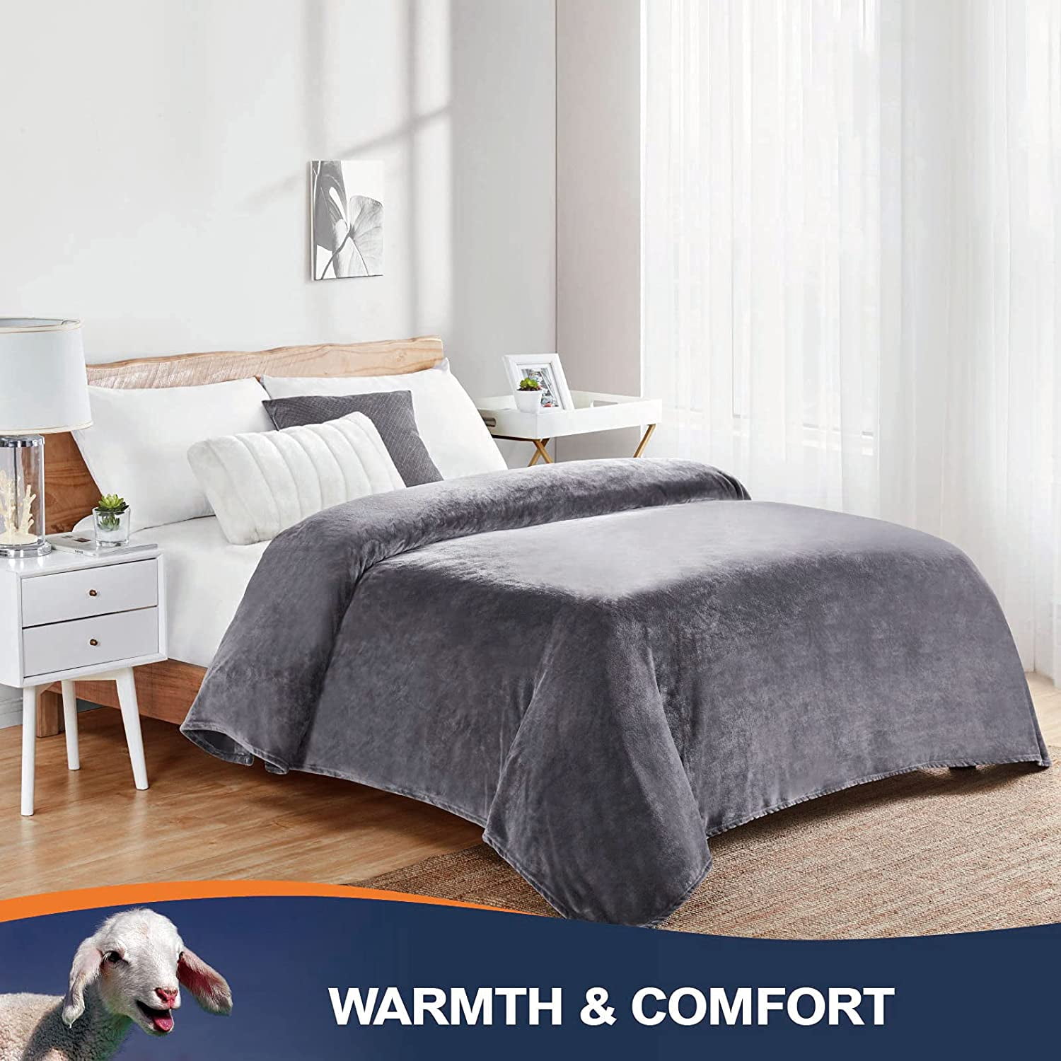 Walensee Ultra Soft Microplush Fleece King Blanket, 108" x 90", Dark Grey, Machine Washable