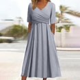 thumbnail image 2 of Robes de Printemps pour Femmes Décontractées Manches 3/4 Longue Robe Évasée Basique Plage Vacances Travail Maxi Robe 2025, 2 of 7