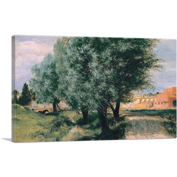 ARTCANVAS Building Site With Willows 1846 Canvas Art Print by Adolph Menzel - Size: 26" x 18" (0.75" Deep)