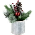 thumbnail image 4 of Northlight 12" Frosted Pine, Berries and Pine Cones Floral Arrangement in Tin Pot, 4 of 7