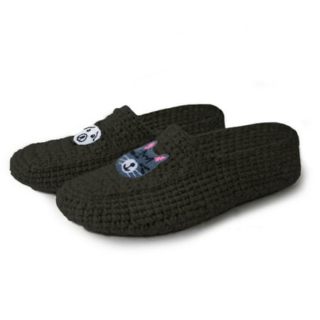 

Haussimple Wool Slippers Socks Women Woven Knitted Cozy Indoor Footwear (Black Cat-Dog 10)