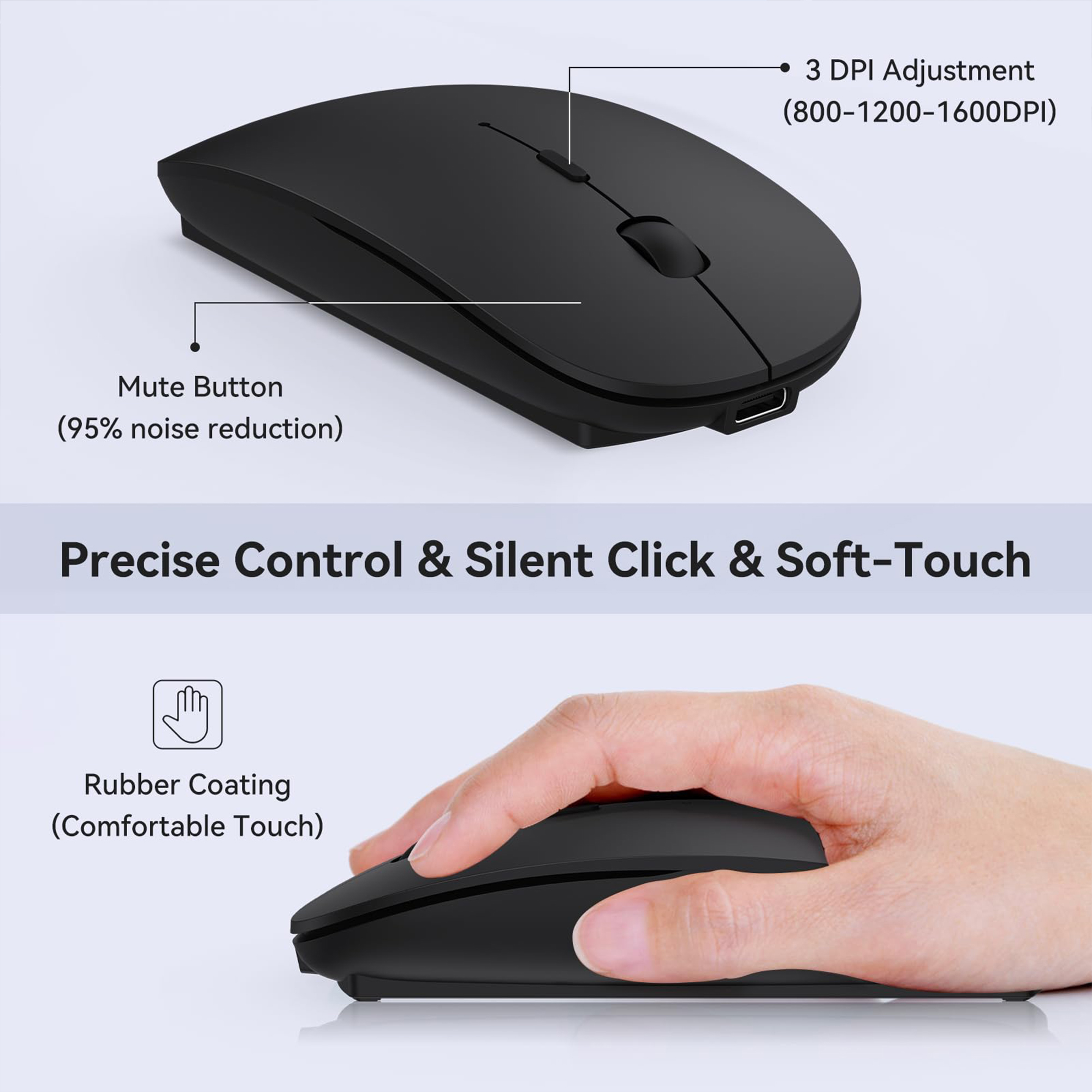 RaceGT USB-C Wireless Mouse, Rechargeable, Silent photo 5