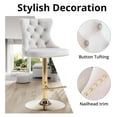 thumbnail image 6 of Bar Stools Set of 2, Swivel Barstools with Nailheads Trim, Velvet Button Tufted Back and Golden Footrest, Adjustable Counter Height Bar Chairs for Kitchen Island Dining Room Pub, White, 6 of 7