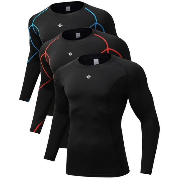Milin Naco 3 Pack Compression Shirts for Men Cool Dry Long Sleeve Workout Shirts