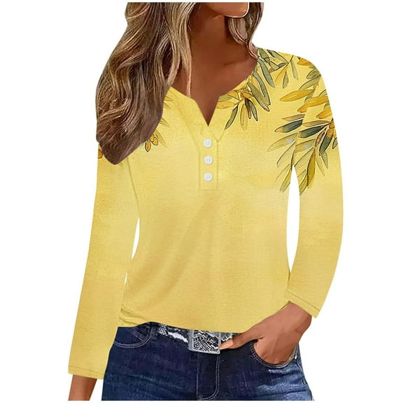 LYXSSBYX Long Sleeve Shirts for Women Women's Casual Gradient Long Sleeve V-Neck Tops