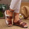 thumbnail image 4 of Rokment Vintage Rhinestones Orthopedic Platform Wedges Slides Sandals for Women Beach Summer Sparkly Buckles Color Block Leather Casual Dress Walking Slip on Slippers Brown Size 7.5, 4 of 6