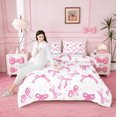 thumbnail image 4 of jejeloiu Cartoon Bowtie Bedding Comforter Set,Bow Bowknot Twin Comforter Sets,Pink White Bedding Set For Girl,Microfiber Room Decor Reversible,2pcs, 4 of 9