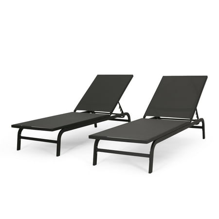 Noble House Wilsey Reclining Aluminum Outdoor Chaise Lounge - Set of 2, Dark Gray