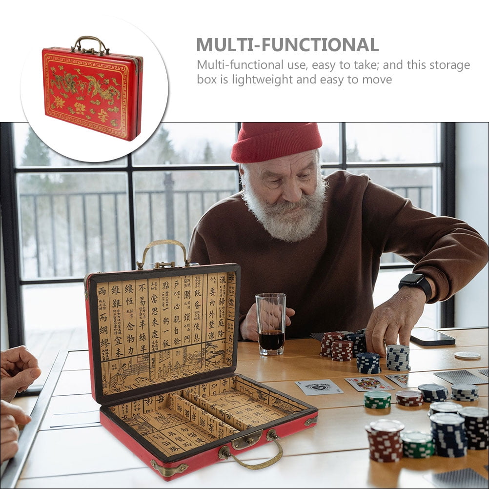 PBPBOX Portable Red Mahjong Case Wooden Storage Box with PU Material and Seal