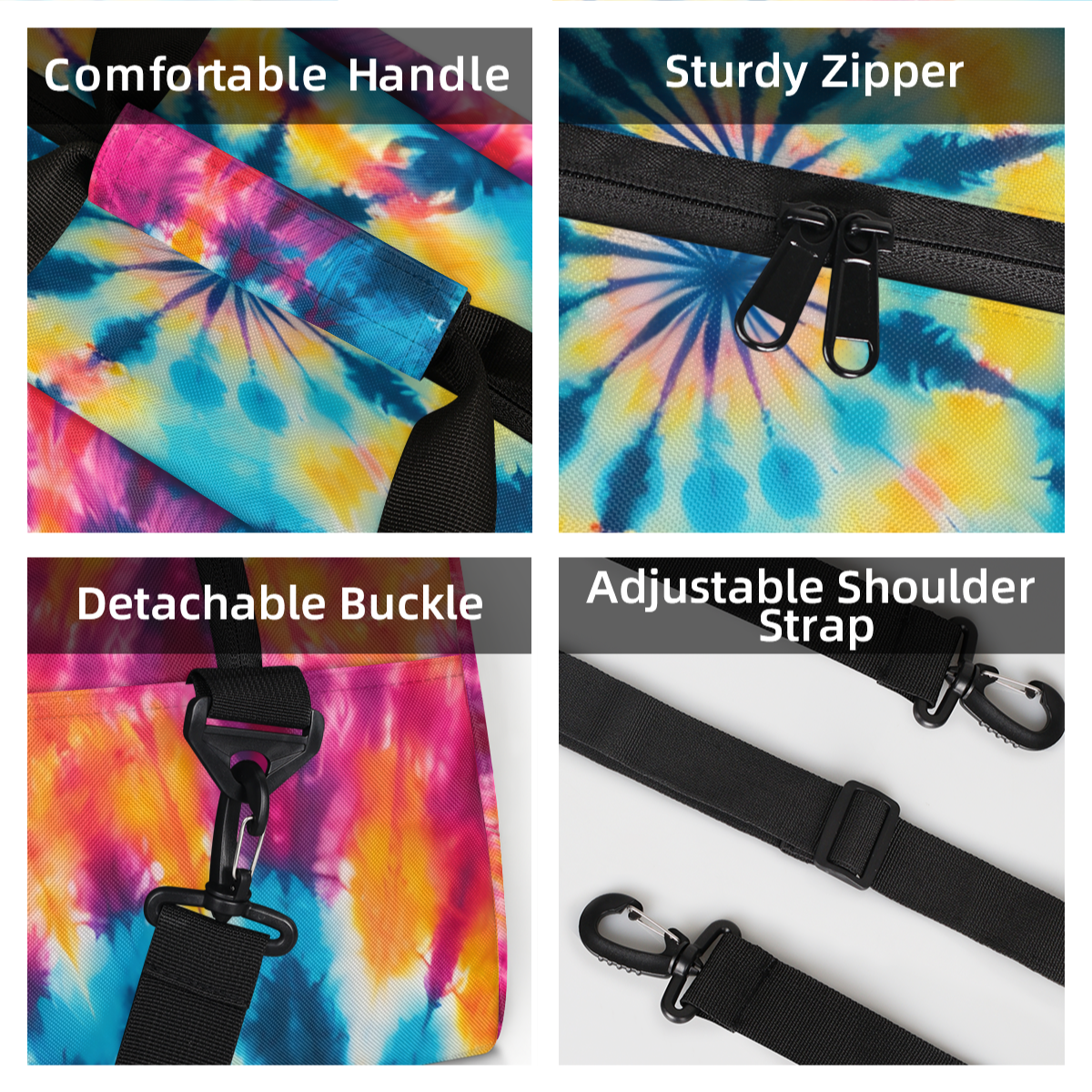 Herdesigns Tie Dye Sports Duffle Bag for Women & Men, Colorful Swirls Gym Bag Dance Bag Overnight Bag Carry On Weekender Travel Bag