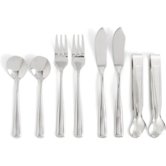 Ironwood Gourmet Stainless Steel Charcuterie Utensil Set of 8, Includes Forks, Knives/Spreaders, Spoons, Tongs
