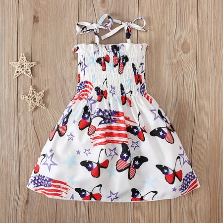 

Juebong Baby Girls Dresses Clearance Kids Baby Girls Dress Beach Dresses Casual Sleeveless American Flag Princess Sundress Summer Dress