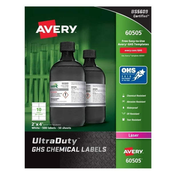 Avery UltraDuty GHS Chemical Labels, Permanent Adhesive, Waterproof, UV Resistant, 2