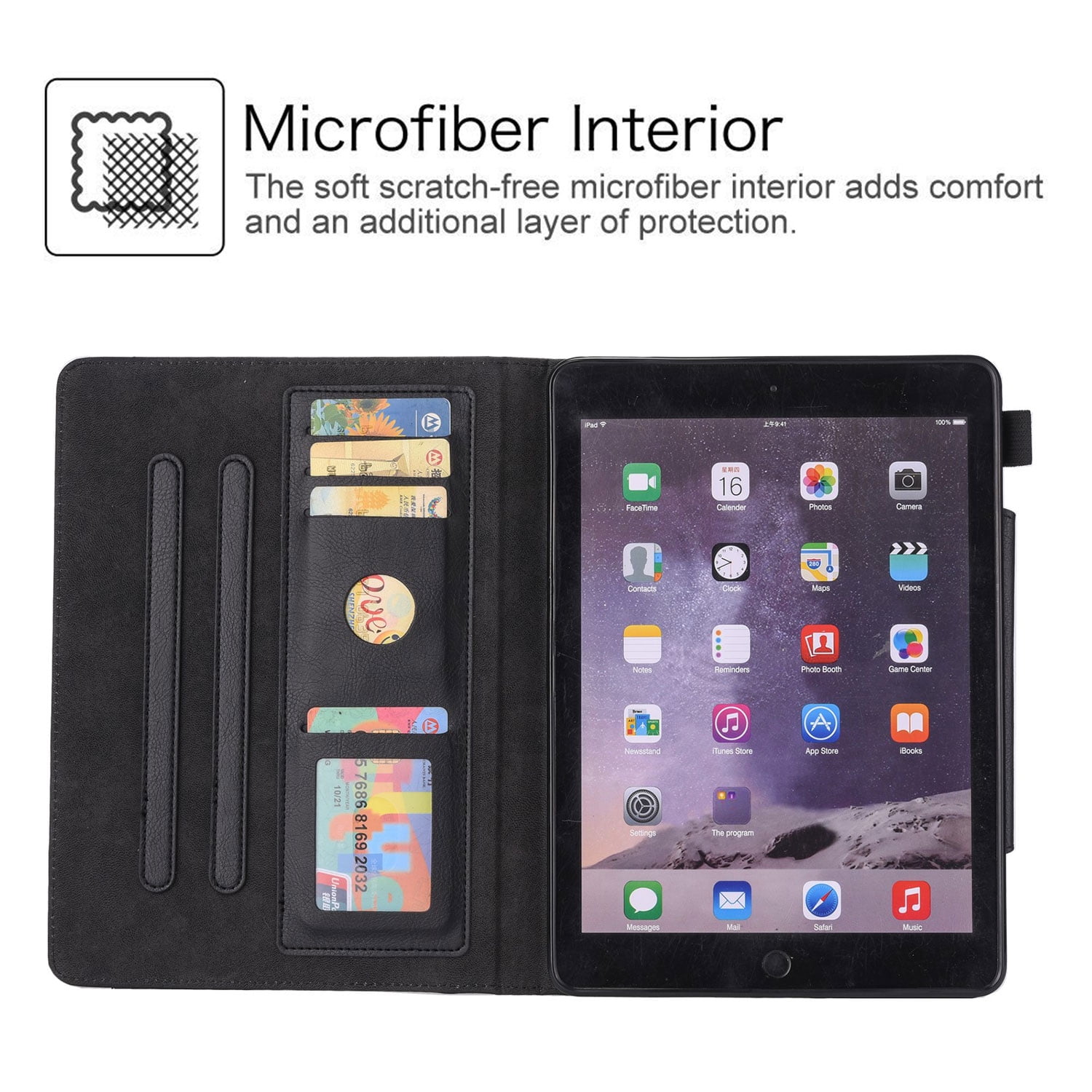 Allytech New iPad 7th Generation Case 10.2 Inch 2019, Premium PU Leather Business Folio Stand Cover with Built-in Apple Pencil Holder - Auto Wake/Sleep and Multiple Viewing Angles, Black