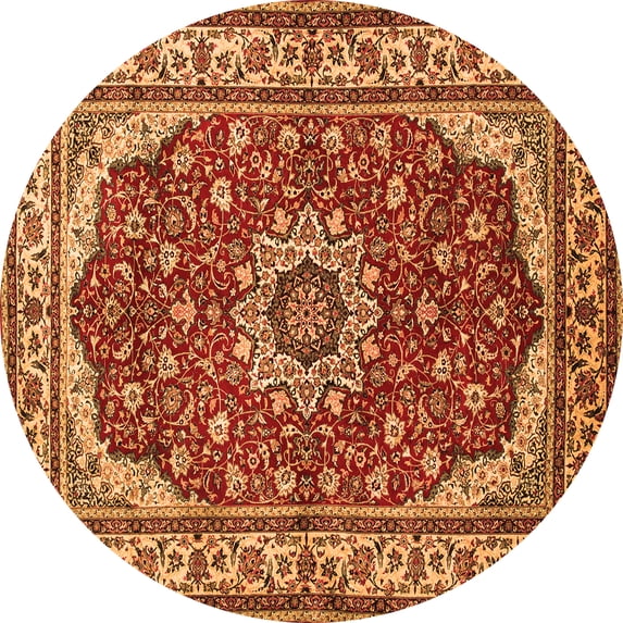 Ahgly Company Indoor Round Medallion Orange Traditional Area Rugs, 6' Round