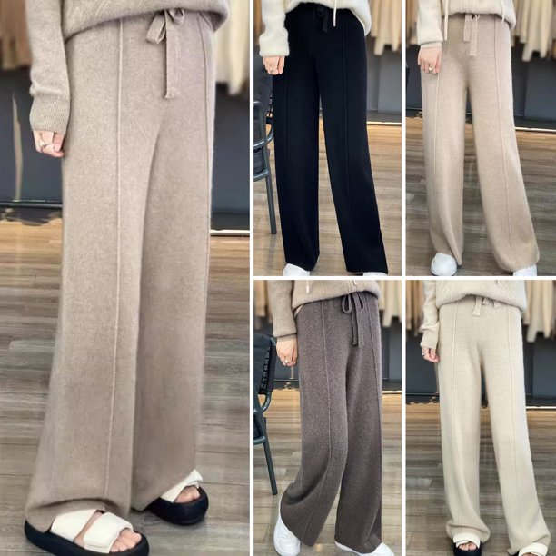 Wool Casual Pants Solid Color Straight Wide Leg Knitting Trousers