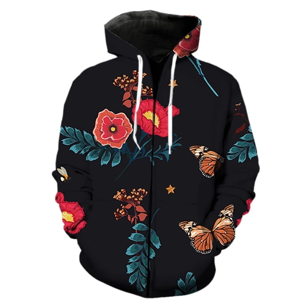 Sudadera con capucha y cremallera para hombre, diseño de mariposa de dibujos animados, estilo hip hop, informal, de gran tamaño, estilo Harajuku, con capucha, unisex, con estampado 3D, para primavera