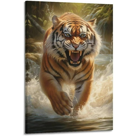 Animal Canvas Wall Art Poster, Running Tiger, Decorative Painting, Canvas Poster, 50x75cm Unframed