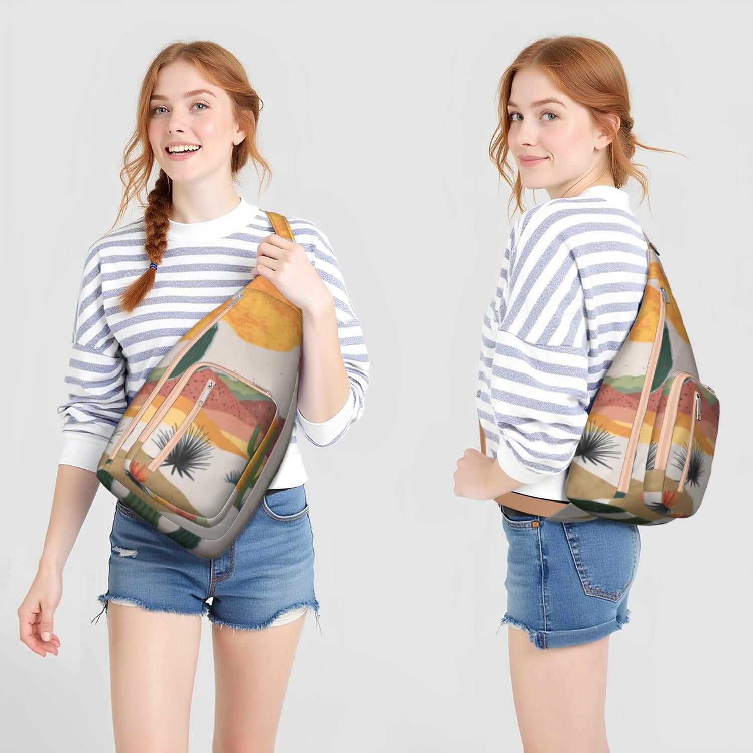 Fashion Chest Sling Bag Cactus Desert Trendy Sling Backpack for Women/Men Adjustable Lightweight Travel Hiking Casual Daypack for Young People