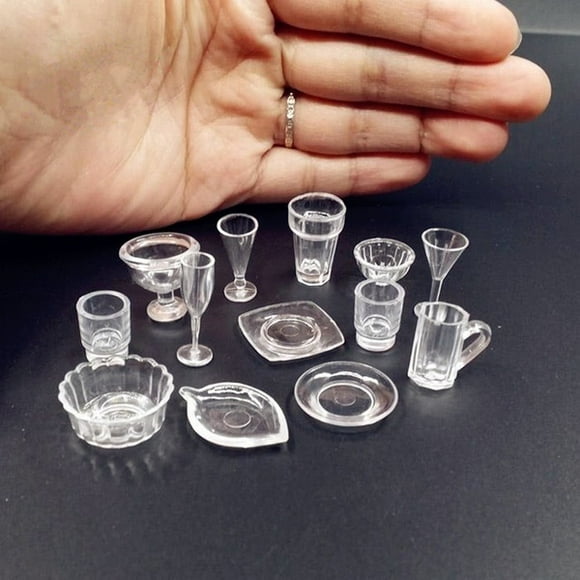 17 unids/set Mini vasos transparentes para bebidas plato vajilla miniaturas NikouMX Muebles