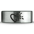 thumbnail image 2 of Tungsten Flower Heart Band Ring 8mm Men Women Comfort Fit Brushed Gray Flat Cut Black Polished, 2 of 4