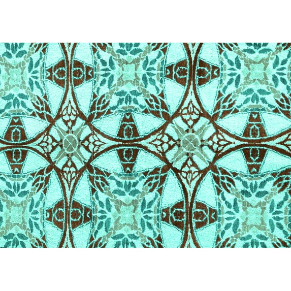 Ahgly Company Indoor Rectangle Abstract Turquoise Blue Modern Area Rugs, 6' x 9'