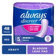 Always Discreet Incontinence Pads for Women, Heavy Absorbency, Regular Length, Postpartum Pads, 48 Count