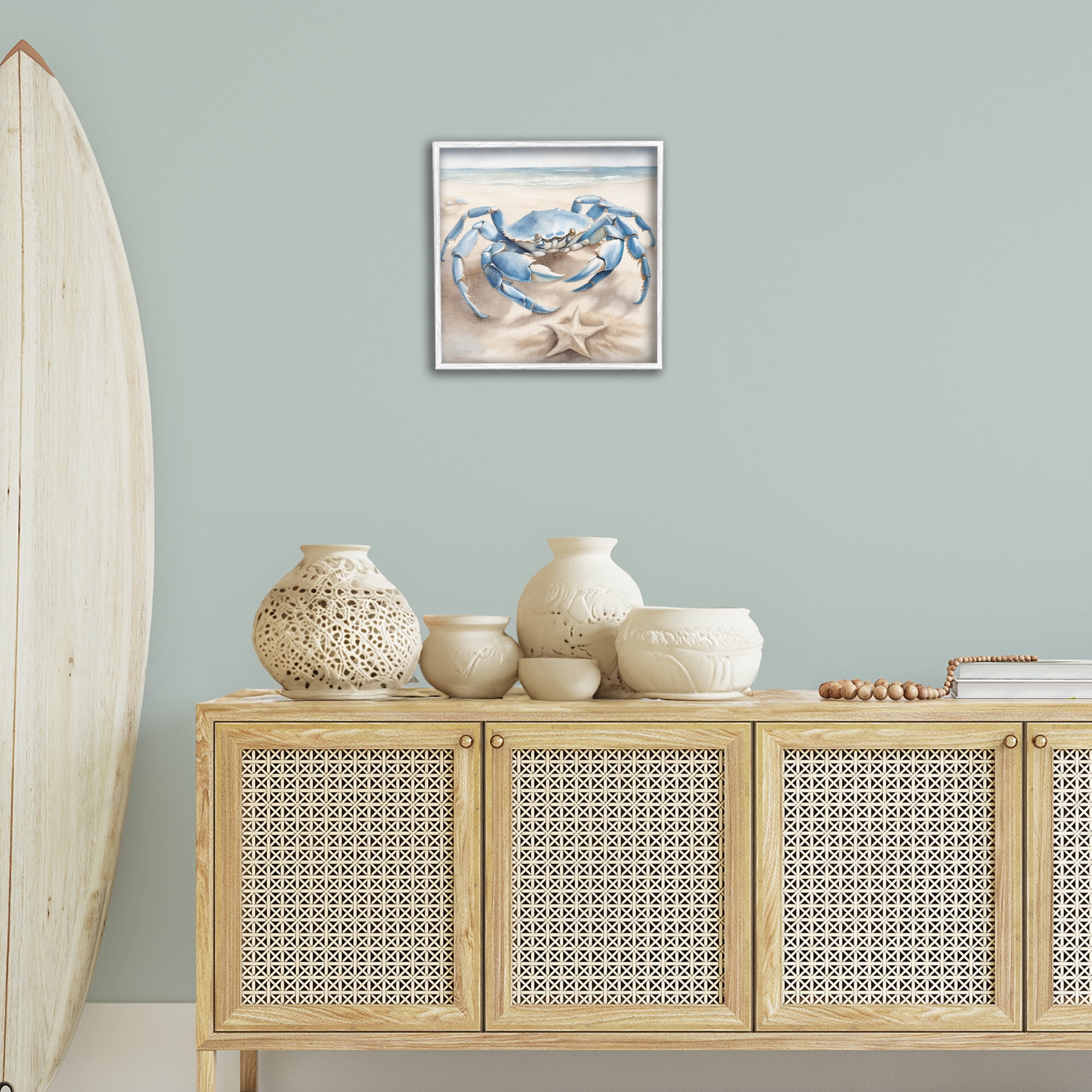 Stupell Industries Crab & Starfish on Beach Animals & Insects Painting White Framed Art Print Wall Art, 17 x 17