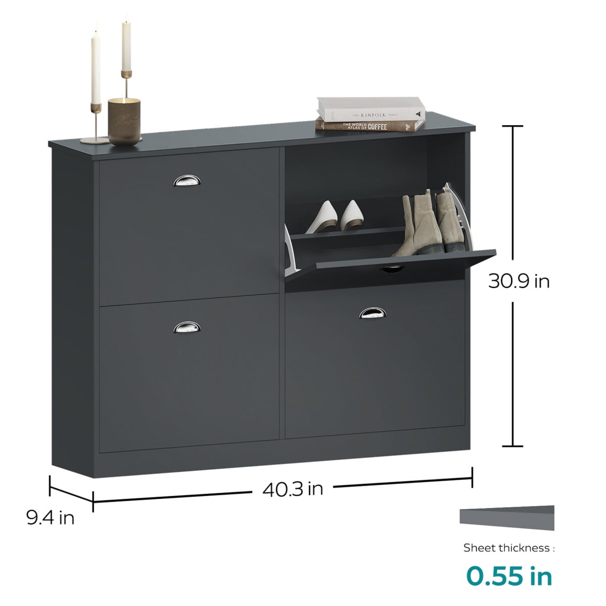 IVV Modern Shoe Cabinet with 4 Flip Drawers, Freestanding Shoe Shelf Storage Organizer for Entryway, Small Space, Black