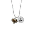 thumbnail image 2 of Delight Jewelry Two-tone Enamel Tiger Print Heart Silvertone Script Initial Disc - A - Charm Necklace, 20"+3", 2 of 4