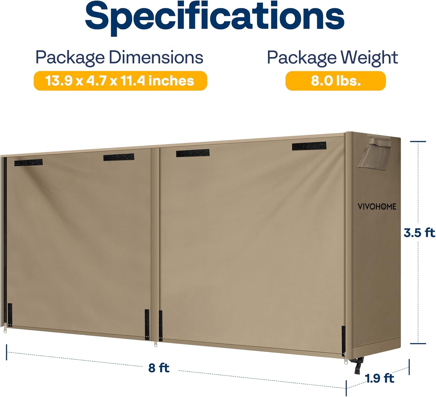 SPECSTAR 8ft Firewood Log Rack Cover, Heavy Duty 600D Oxford, Double Layer Outdoor Weather Resistant Fire Wood Storage Holder Cover with Zipper and Hook Loop Tape, Brown