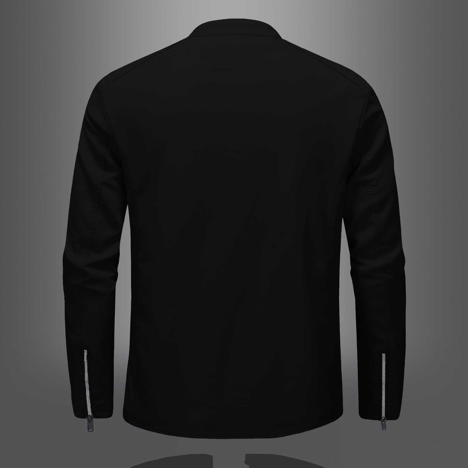 Dpytoraw Men Large Size Standing Collar Leather Jacket Trend Slim Casual Motorcycle Jacket