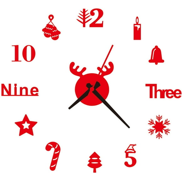 PVCS Christmas Frameless DIY Wall Mute Clock 3D Mirror Surface Sticker Home Decor for Home Decor