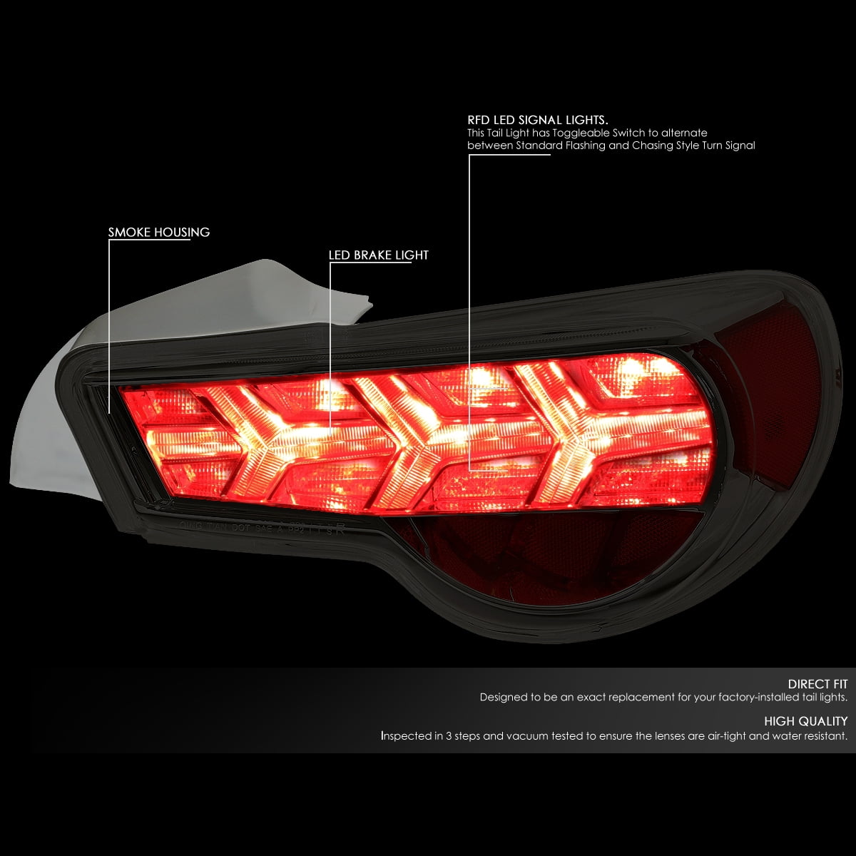 DNA Motoring TL-LED-FED-8 For 2013 to 2017 FRS / BRZ / 86 Pair of LED Arrow Sequential Tail Light (Chrome Housing / Smoked Lens / Red Signal)