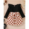 thumbnail image 3 of Seyurigaoka 3Pcs Toddler Baby Girls Skirt Set Long Sleeve Crew Neck Ribbed T-shirt + Plaid Pattern Skirt + Belt Fall Casual Outfit, 3 of 9