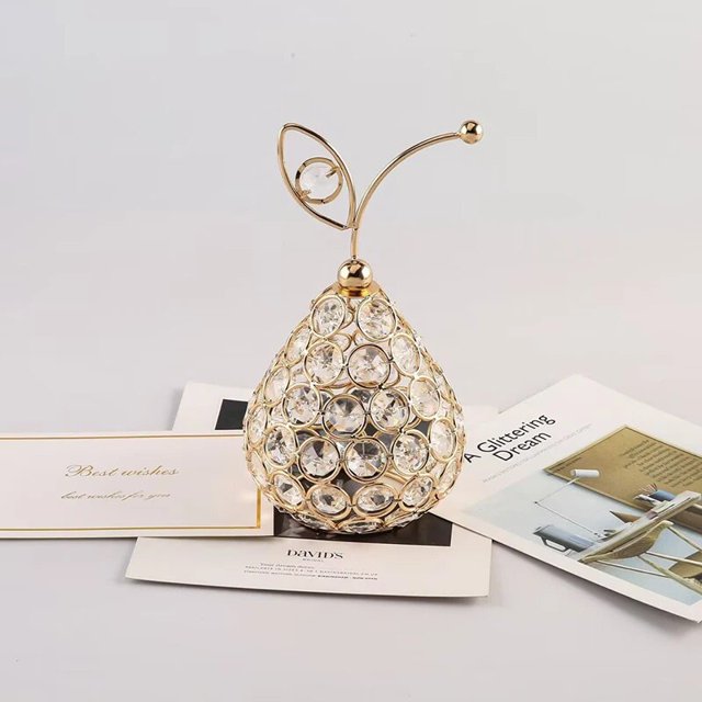 Adornos de piña de pera de cristal de diamantes de imitación brillantes, frutas de cristal cortadas en 3D, fiesta de boda, decoración del hogar, utilería de fotografía