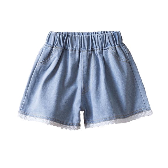 ZACPNCV Jean Shorts for Girls High Waisted Casual Denim Shorts Elastic Waist Ruffle Shorts Kids Summer Beach Jeans Blue 5-6 Years